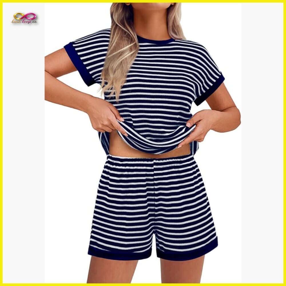 Waffle Knit Lounge Set Casual Two Piece Shorts Matching Y2K Chic